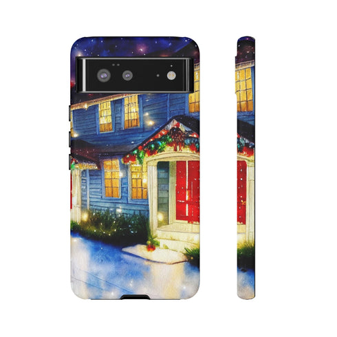 Festive Christmas Decorations on a Row of Townhomes - Impact Resistant Phone Case Google Pixel 6 Matte